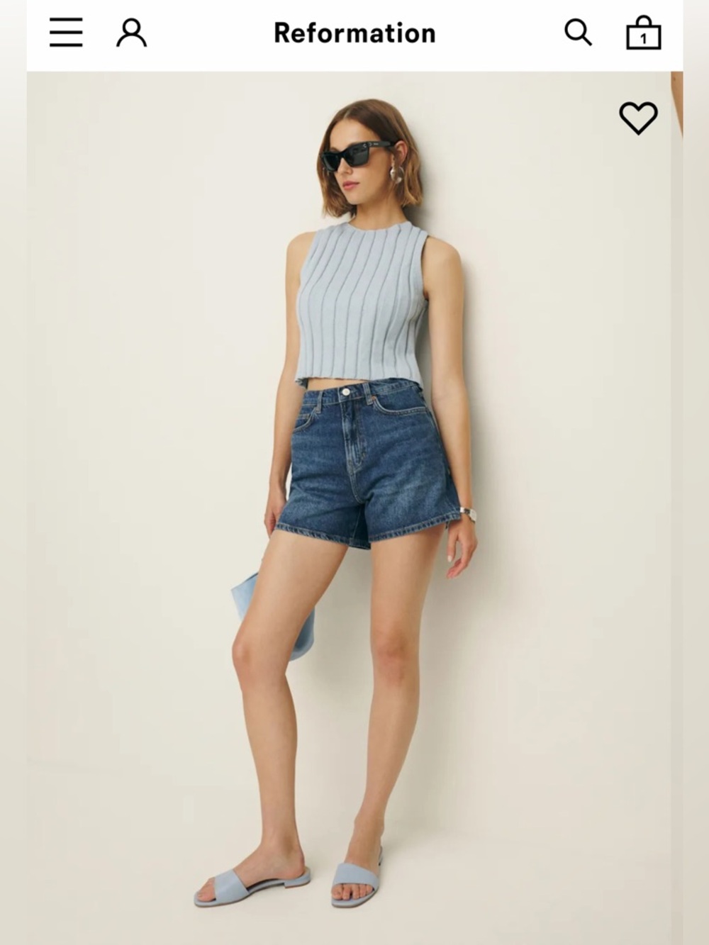 Reformation Mid Wash Denim High-Rise Shorts - Blue